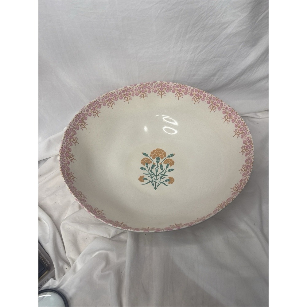 VTG Anthropologie Ellen Merchant Melamine Carnation Party 15" Serving Bowl D/C